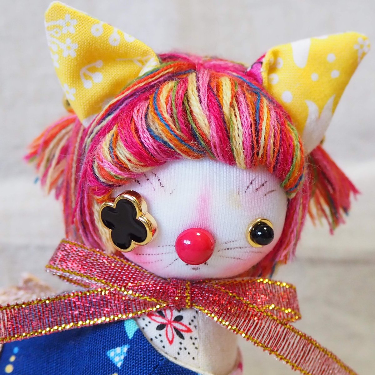 お取り置き】猫ピエロ 「ノノ」 布人形 | 魚水屋