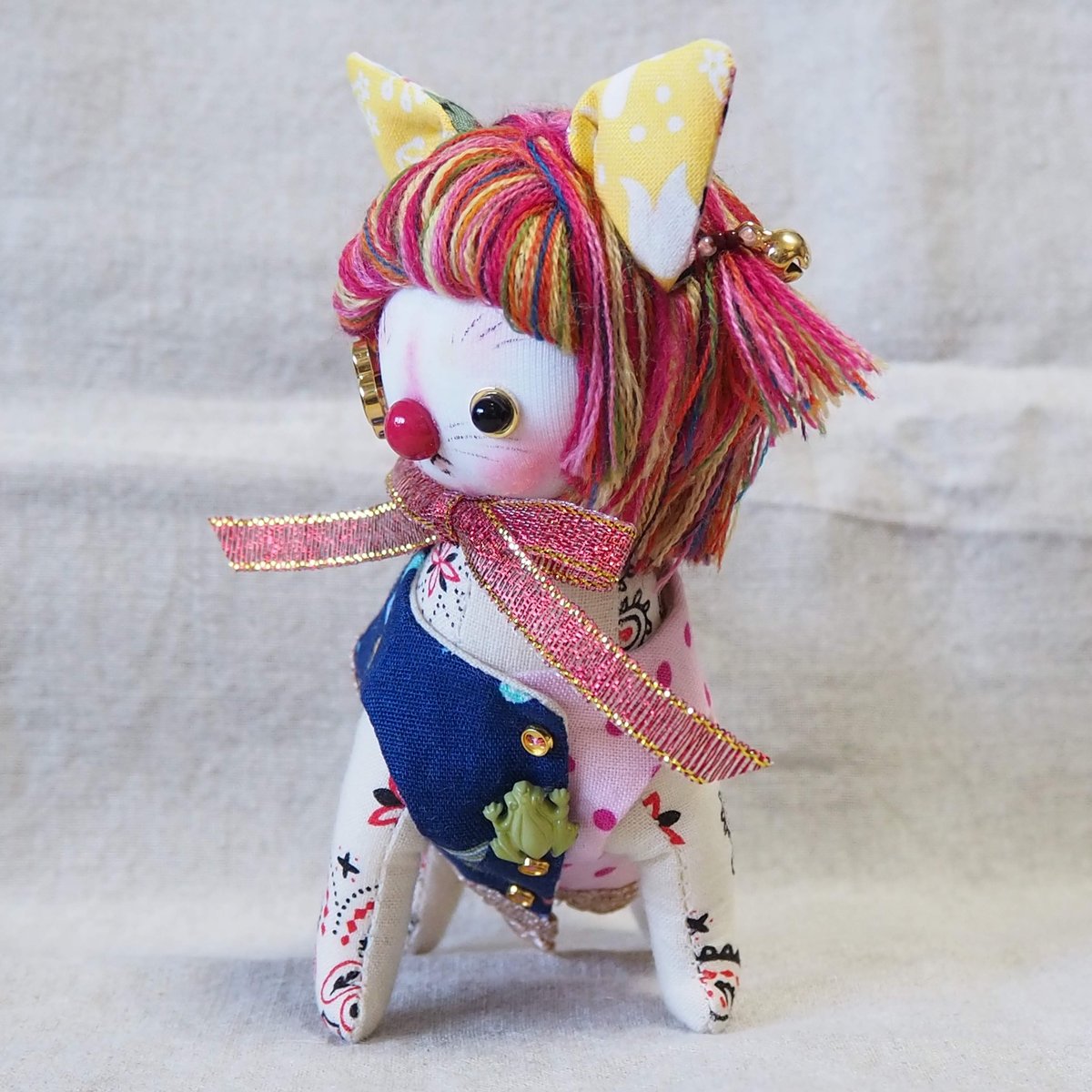 お取り置き】猫ピエロ 「ノノ」 布人形 | 魚水屋