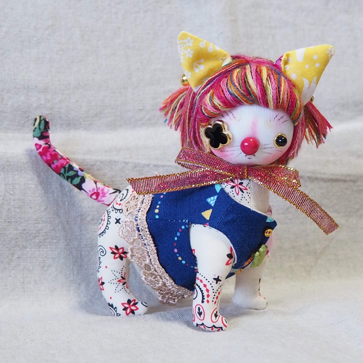 お取り置き】猫ピエロ 「ノノ」 布人形 | 魚水屋