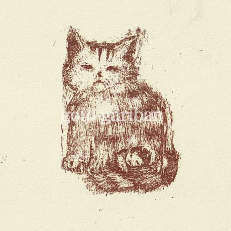 版画「子守り猫」