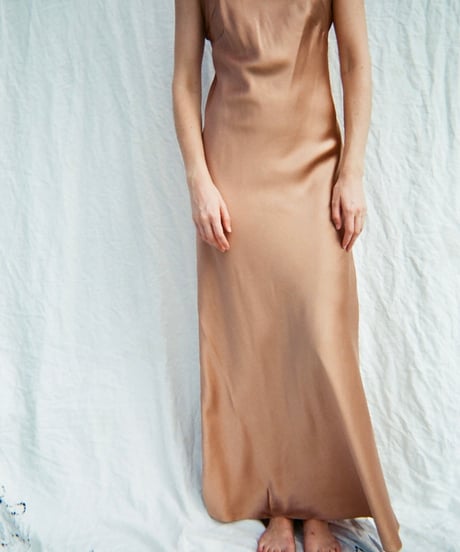 HAZE Silk Long Slip Dress in Bronze