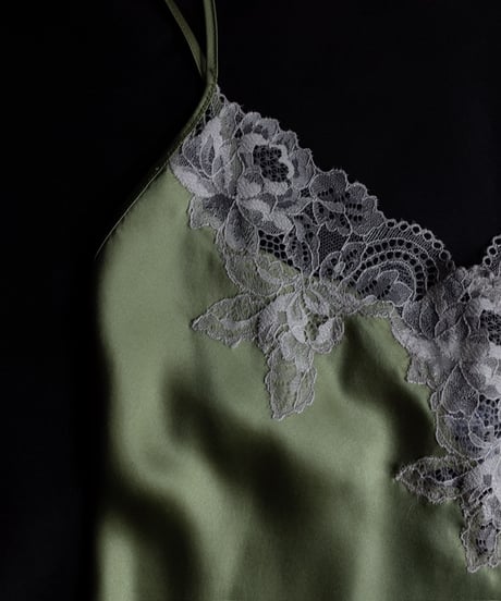 Luna di Seta Lace Silk Slip Dress in Light green