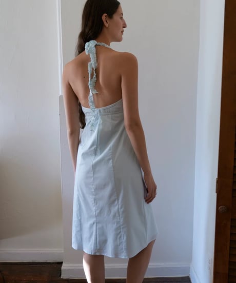 Fruity Booty Frill Halter Dress in Blue