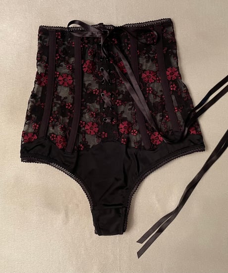 Cadolle Corset Thong in Black/Red