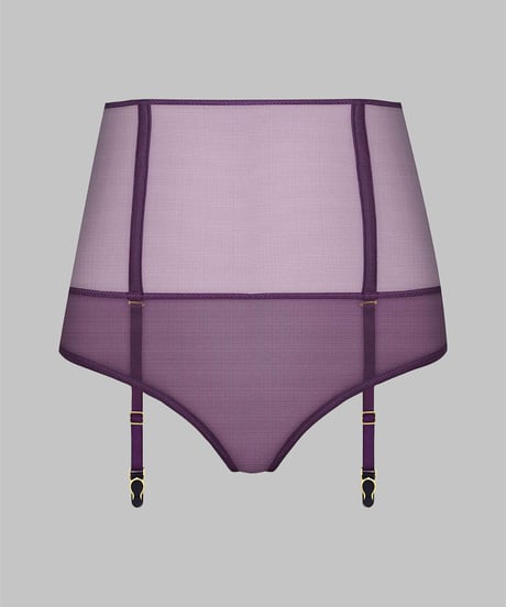 Maison Close High Waist Open Thong with Garter Belt in Purple