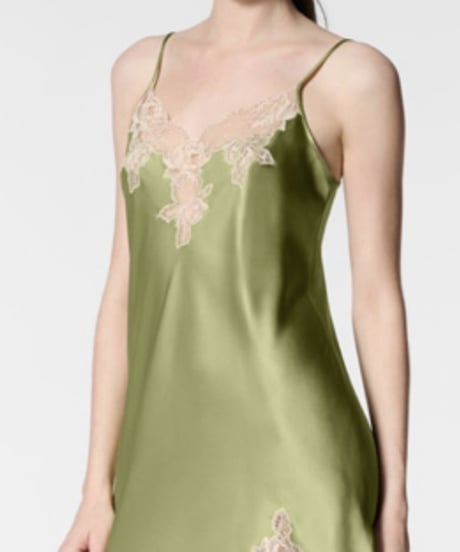 Luna di Seta Lace Silk Slip Dress in Light green
