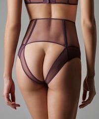 Maison Close High Waist Open Thong with Garter Belt in Purple