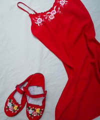 Vintage Flower Slip Dress in Red