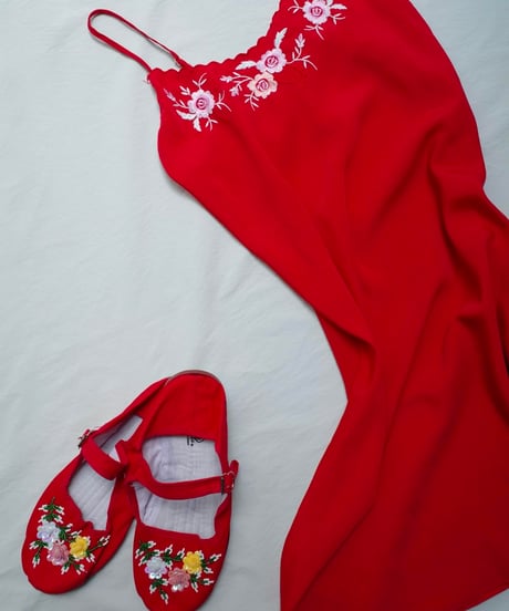 Vintage Flower Slip Dress in Red