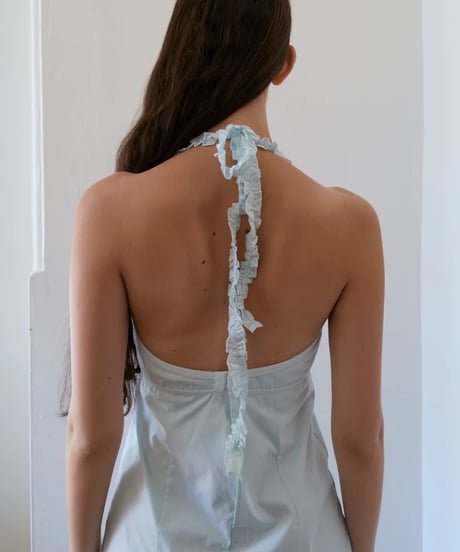 Fruity Booty Frill Halter Dress in Blue