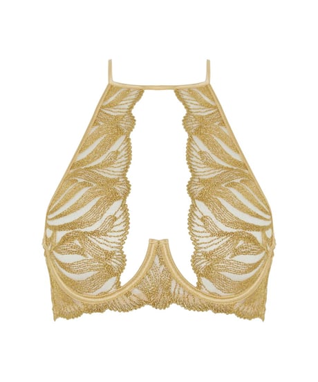 Coco de Mer Celeste High Neck Plunge Bra in Gold