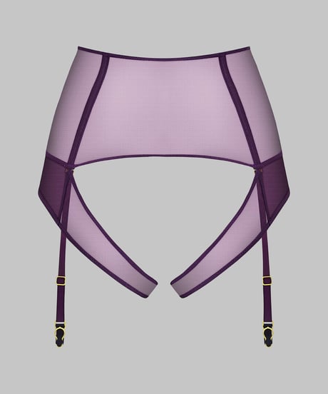 Maison Close High Waist Open Thong with Garter Belt in Purple