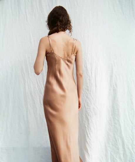 HAZE Silk Long Slip Dress in Bronze