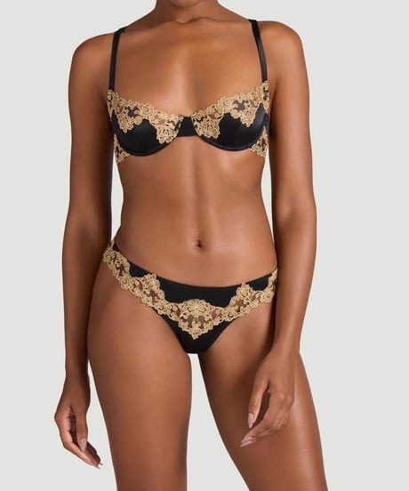 Coco de Mer Reina Skirted Thong in Black/Gold