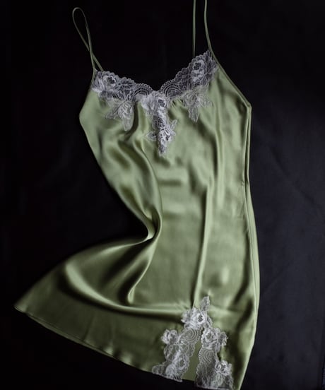 Luna di Seta Lace Silk Slip Dress in Light green