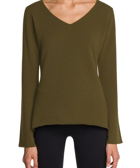 Wolford Cashmere A Shape Top Long Sleeve in Earth green