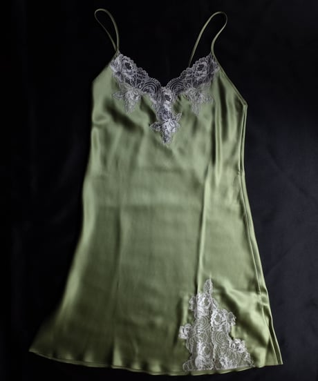 Luna di Seta Lace Silk Slip Dress in Light green