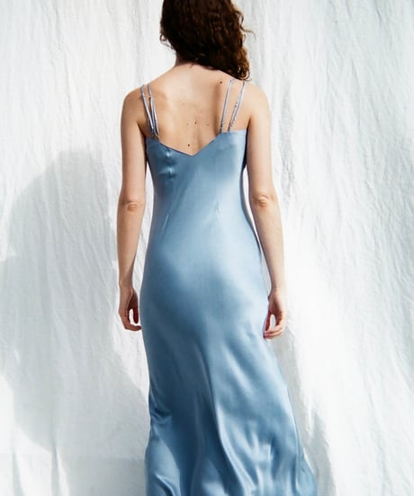 HAZE Silk Long Slip Dress in Blue Topaz