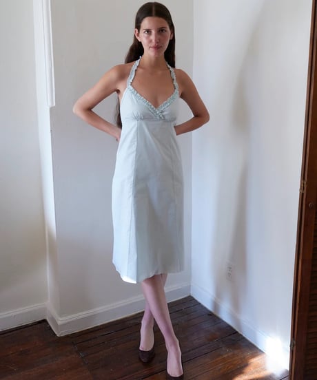 Fruity Booty Frill Halter Dress in Blue