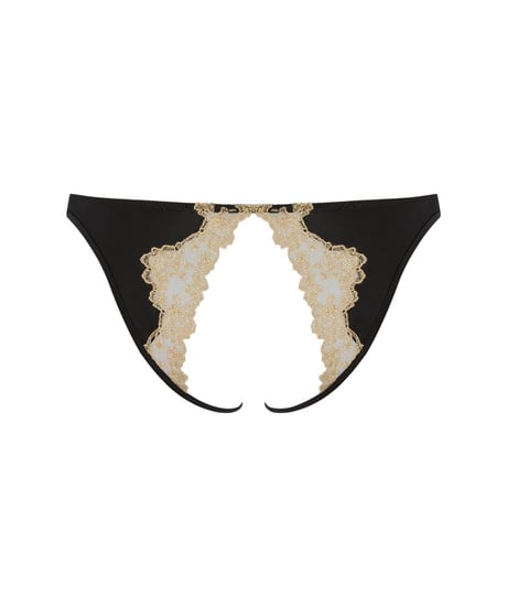 Coco de Mer Reina Open Knicker in Black/Gold