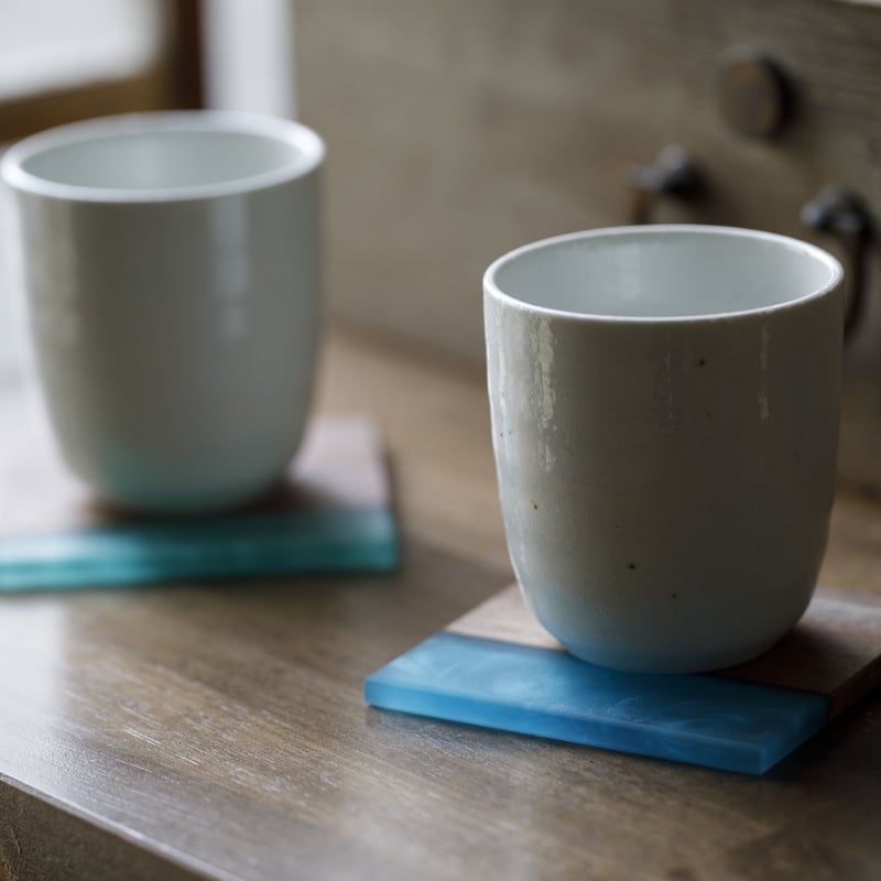 美術木箱うらた】COASTER《ウォルナット×レジン》2枚組 専用桐箱入り