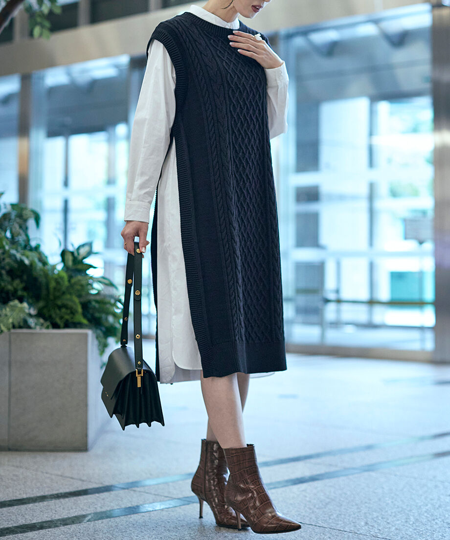 【美品！】セット販売OUR 2wayロングベスト+長袖カットソー ロングベスト×ロングシャツセット（グレー） | bo-te shop