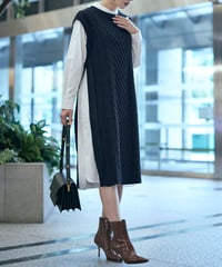 ロングベスト×ロングシャツセット（ブラック）