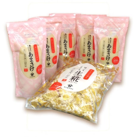 越後生糀甘酒セット 生糀300g×1 甘酒230g×5 あまさけ ノンアルコール 生糀100% 無添加 砂糖不使用 越後亀田郷 [村山健次商店] 新潟特選品シリーズ