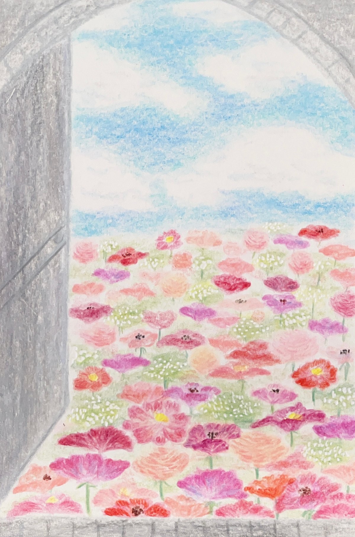 ハガキサイズ】オーダーメイド原画｜祈りのアート〈色鉛筆画・フレーム