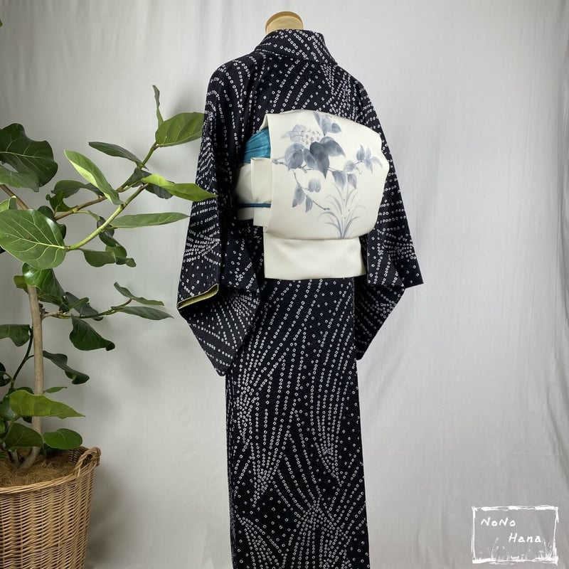 小紋】正絹 総絞り 黒 | 野の花