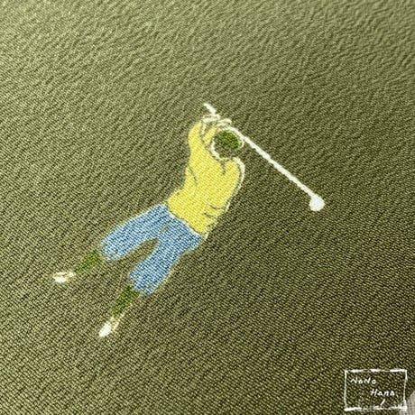 【洗える着物】小紋　袷　ゴルフプレイヤー　松葉色