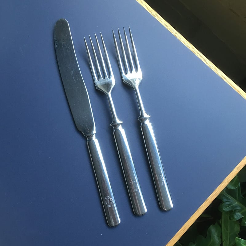 Hackman カトラリー フォーク& ナイフ bank logo | retro number