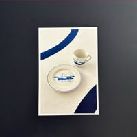 original postcard blue ship
