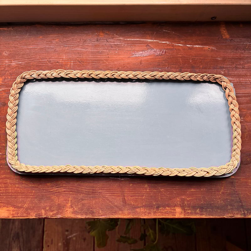 【たぁこ*さま】vintage tray ❀ スポンコリ トレイ Finland Finland 籐付きトレイ 細長 | retro number