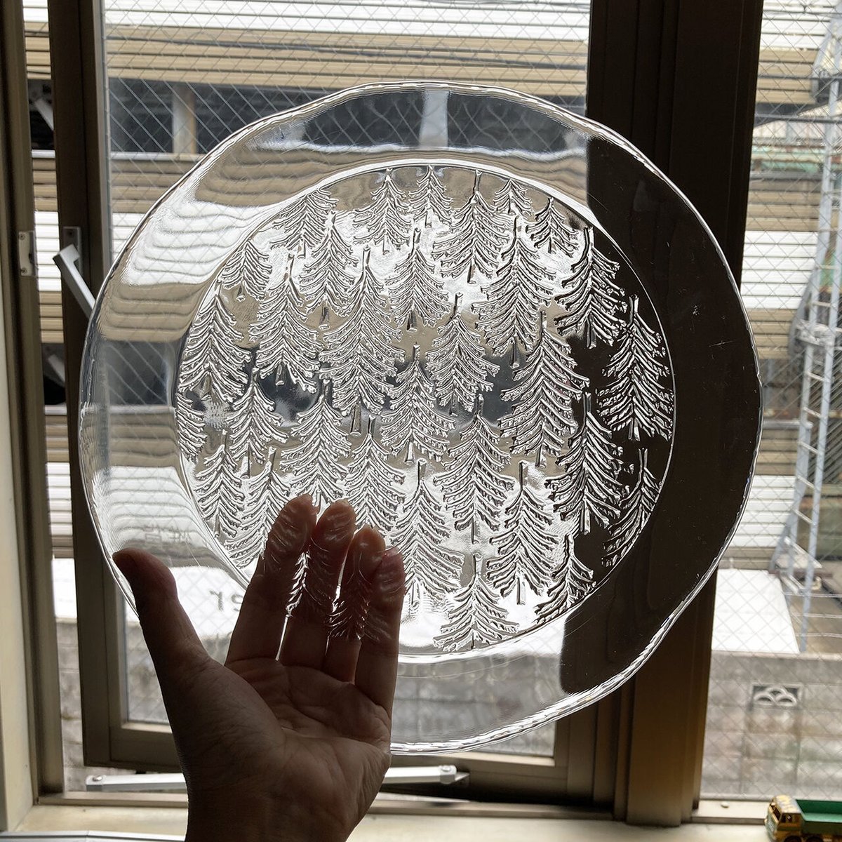 ヴィンテージ  Kuusi ガラスプレート　(30cm) iittala kuusi glass plate 30cm | retro number
