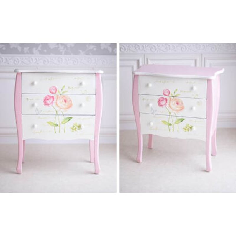 ハンドペイント 薔薇の3段コンソールチェスト（無くなり次第