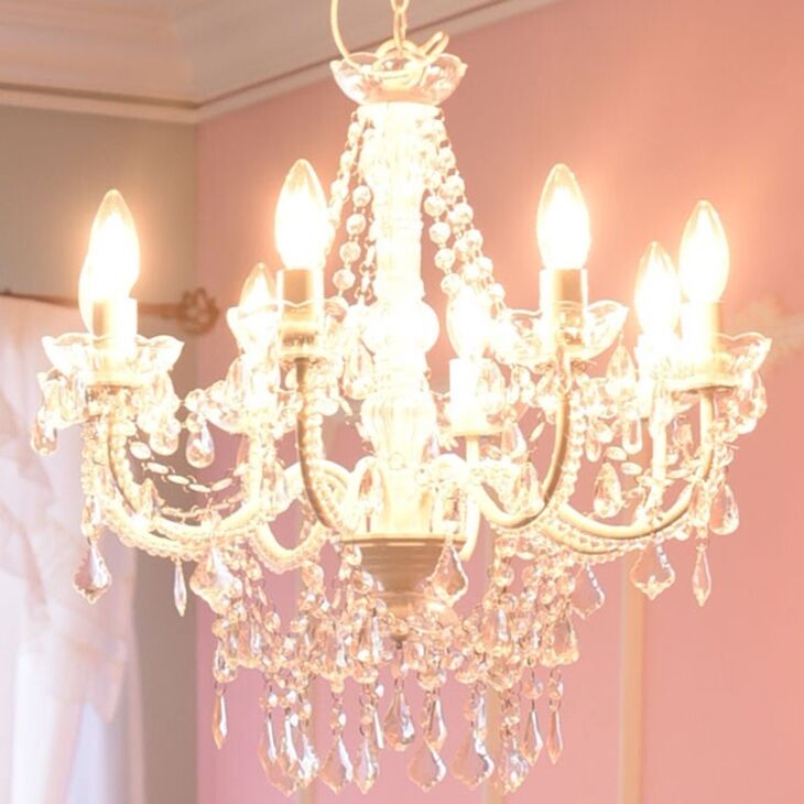 ❤︎プリンセスなシャンデリアテーブルランプ❤︎送料込み LEDライト付・プリンセスホワイト お手軽取付シャンデリア・8灯