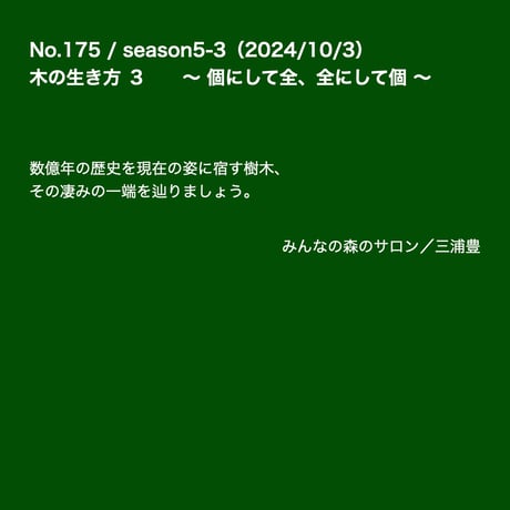 シーズン５／３話「木の生き方 ③〜 個にして全、全にして個 〜」2024年10月3日