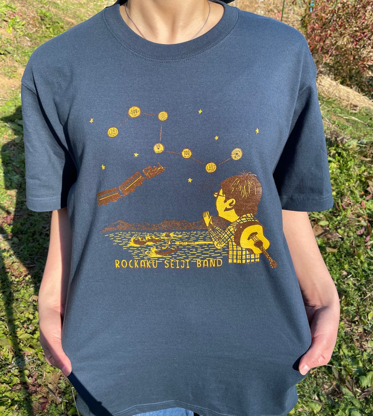 六角精児バンド 銀河鉄道Tシャツ (スレートブルー) | Home Work
