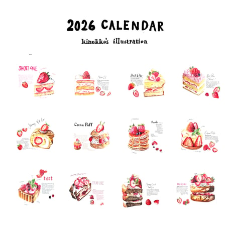 2026 希望月始まり可  卓上イラストカレンダー（送料込み） 〜いちごスイーツ②