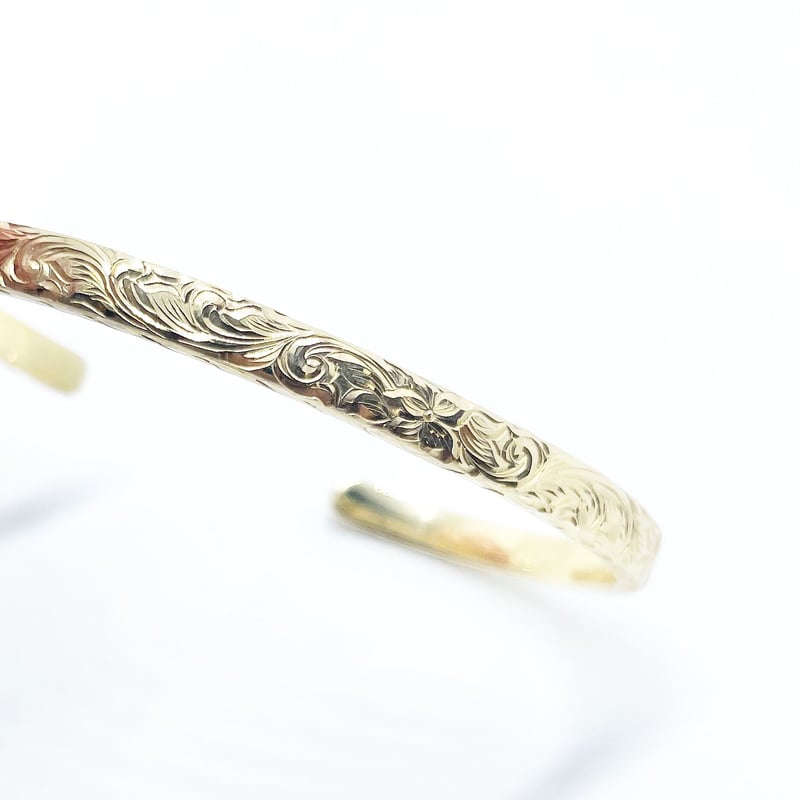 ◇Hawaiian Jewelry◇ Silver Plumeria バングル 4mm幅イエ