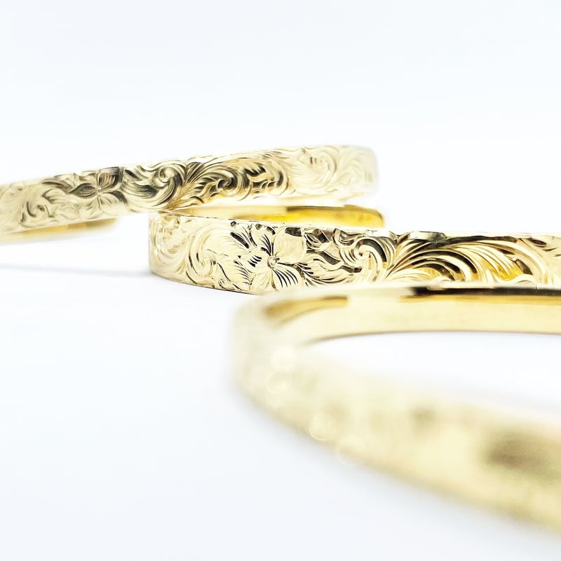 ◇Hawaiian Jewelry◇ Silver Plumeria バングル 4mm幅イエ