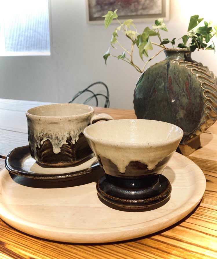 朝鮮唐津コーヒーカップ＆ソーサーとドリッパーセット Set for