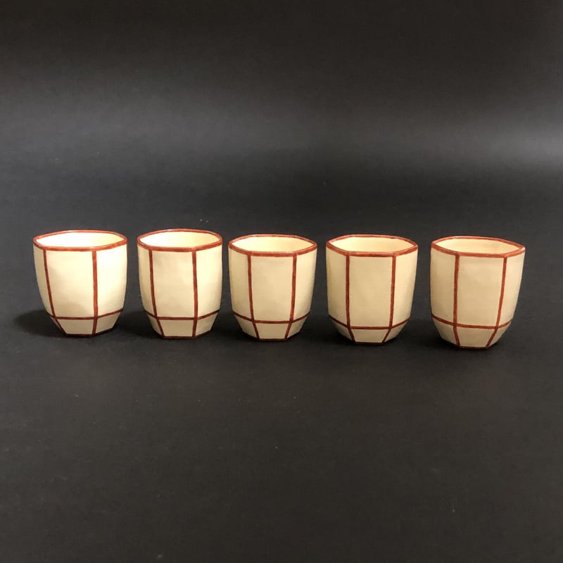 水間焼伏原窯 赤絵ぼんぼり猪口 5客 (新品) | とみや