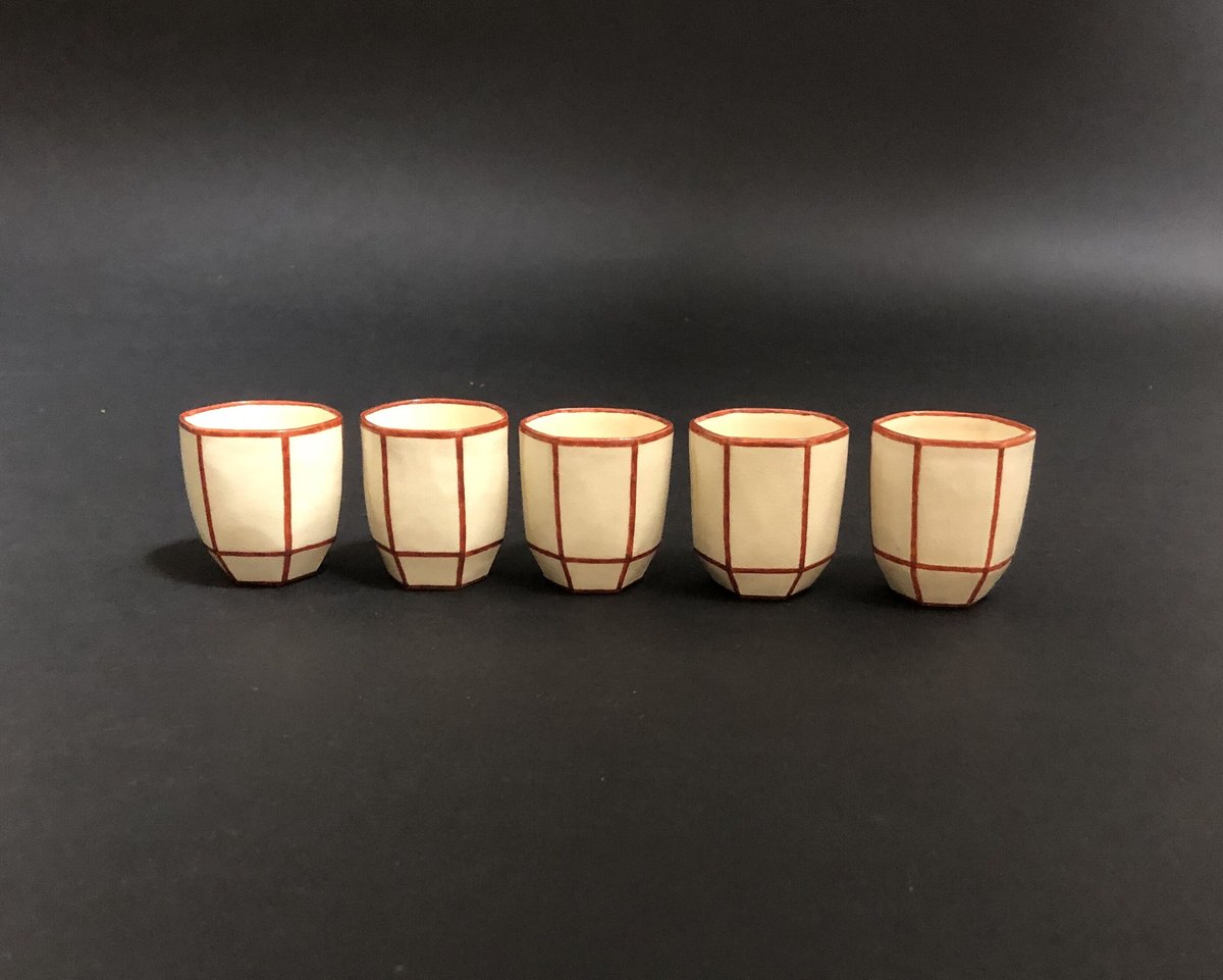 水間焼伏原窯 赤絵ぼんぼり猪口 5客 (新品) | とみや