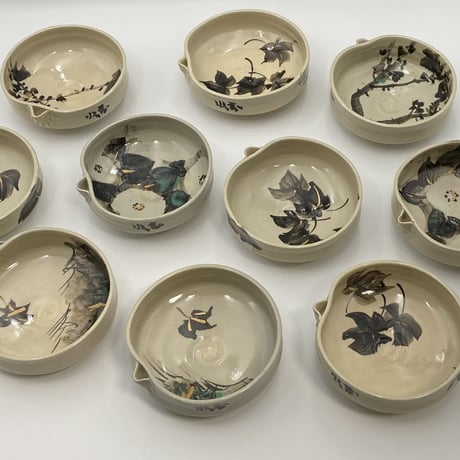 初代和田桐山　須磨対水画　　絵替片口向付　10客