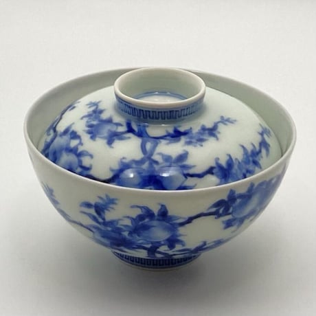 今泉今右衛門　染付桃模様飯茶碗　12客