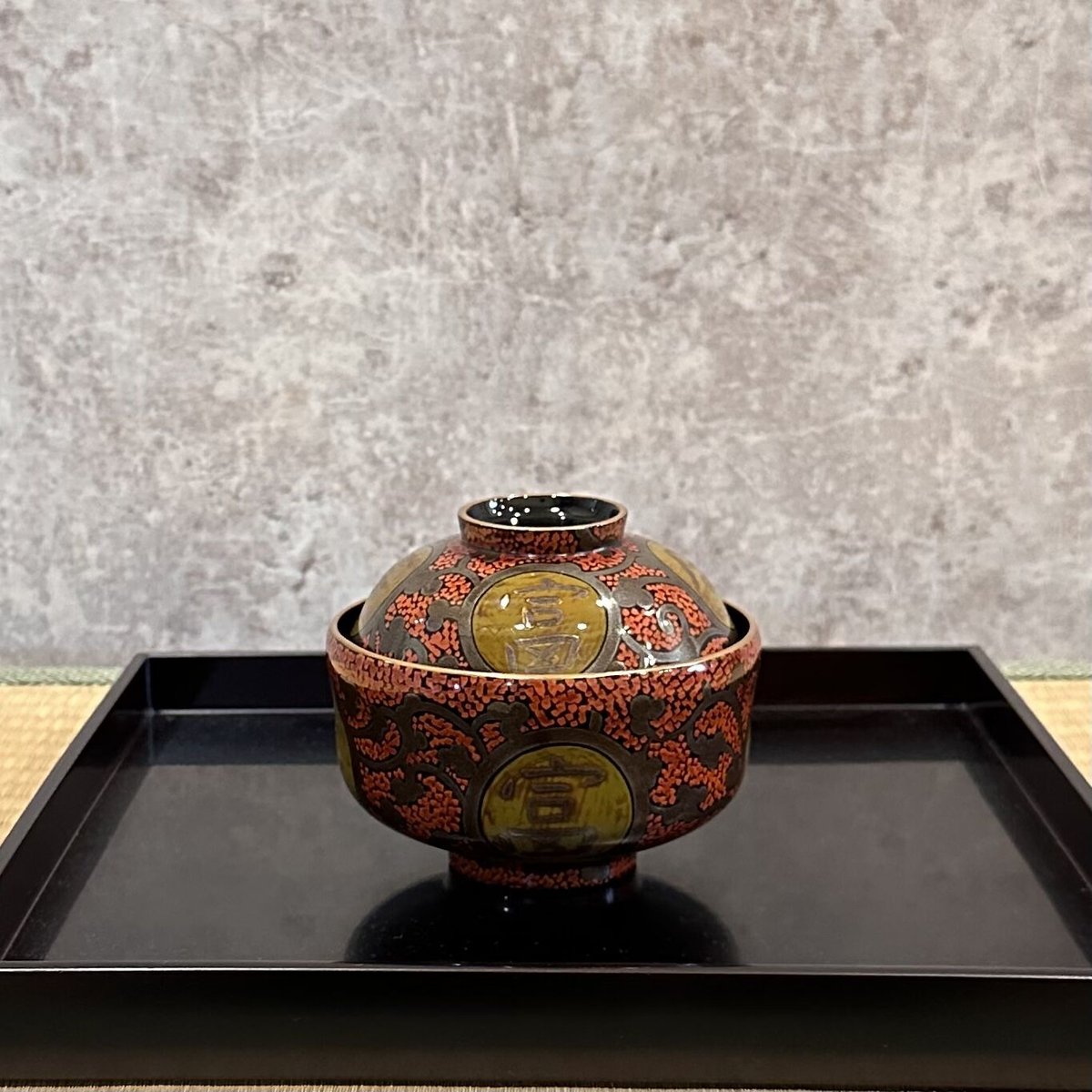 美品】《R》輪島塗 嵐山蒔絵 煮物椀5客 木製漆器 元箱 （240307A4