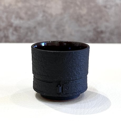 柴田窯 柴田恭久　黒鉄錆肌片身替竹節酒器 酒杯2客