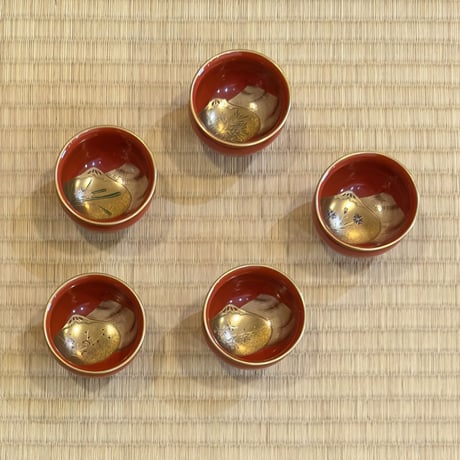 輪島塗貝合之図蒔絵ぐい呑　5客